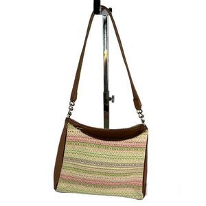 Vintage Liz Claiborne Mini Multi-Colored Woven Faux Brown Leather Handbag Bag